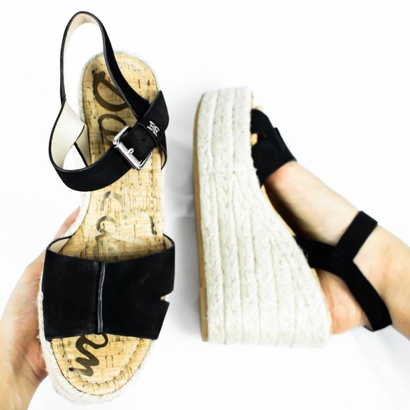 Sam Edelman Shoes - Sam Edelman Black Straw Wedge Sandals